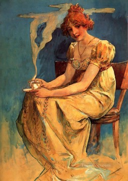  Czech Art Painting - Untitled watercolour Czech Art Nouveau distinct Alphonse Mucha